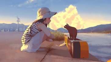 动漫女孩与黑猫动态壁纸