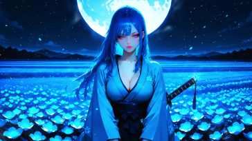 武士少女月光花田动态壁纸