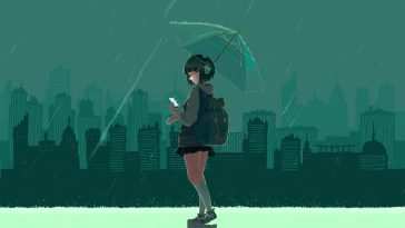 雨中动漫女孩动态壁纸
