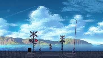 动漫女学生火车站看天空动态壁纸