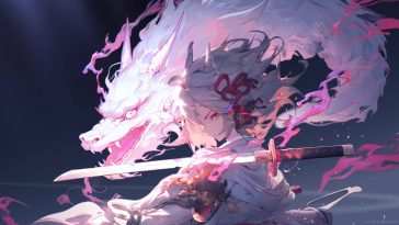 武士动漫女孩与龙动态壁纸