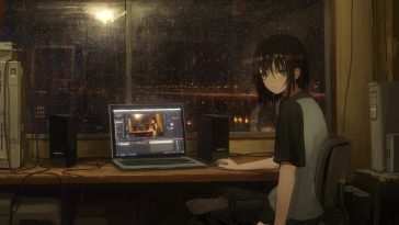 动漫女孩动态壁纸：雨中家的温馨时光