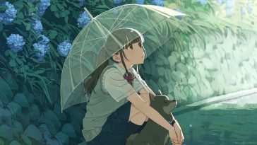 雨中动漫女孩与狗动态壁纸