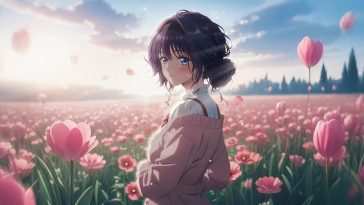 动漫女孩动态壁纸：花田田野美景