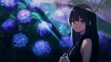 动漫女孩雨天花园动态壁纸