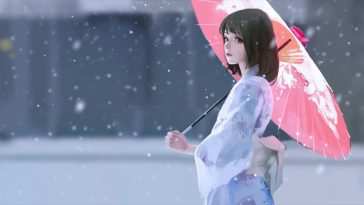 雨伞动漫女孩和服动态壁纸