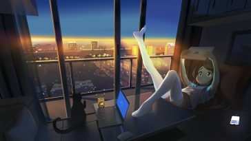 动漫女孩慵懒夜晚动态壁纸