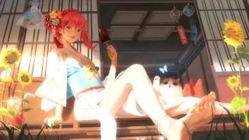 动漫女孩庭院和服动态壁纸