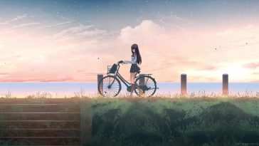 动漫女学生骑行自行车动态壁纸