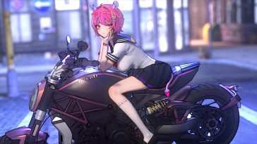 动漫女孩摩托车动态壁纸
