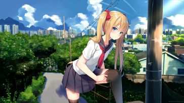 动漫女孩动态壁纸：尊德学妹校服傲娇