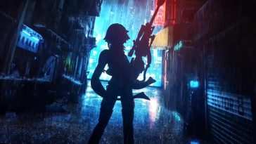 兴农动态壁纸：夜雨小巷动漫女孩剪影