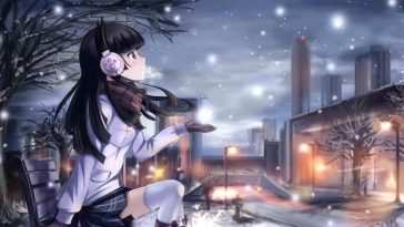 动态壁纸：动漫女孩城市圣诞夜景