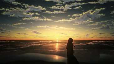 动漫女孩海滩日落动态壁纸