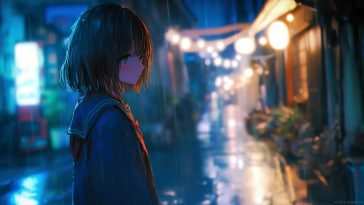 动漫雨中女学生动态壁纸