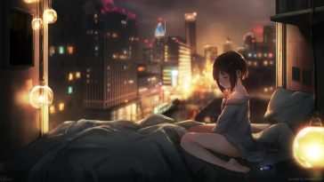 动漫女孩坠落石棉雨夜动态壁纸