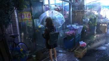 雨伞动漫女学生花店动态壁纸