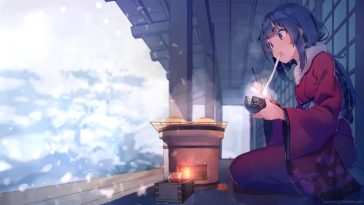 动漫女孩冬季美食动态壁纸
