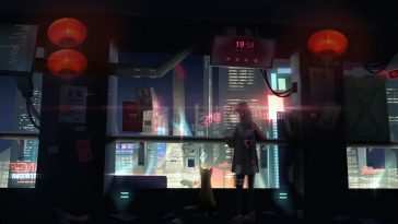 高清动态壁纸：动漫女孩夜景建筑