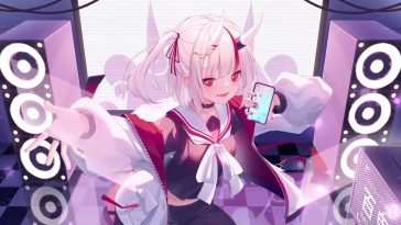 动漫女孩动态壁纸：绫目奈切红眼校服形象