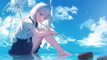 动漫女学生天空云彩动态壁纸