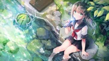 动漫女学生河边动态壁纸