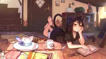 动漫女孩Neko躺读动态壁纸