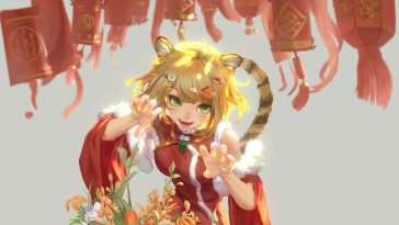 虎年动态壁纸：动漫女孩汉服新春