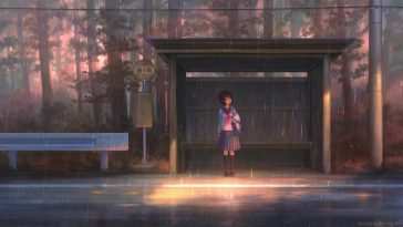 动漫女学生公交车站下雨动态壁纸