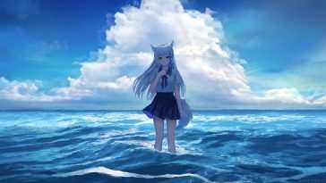 动漫狐狸女孩海滩动态壁纸