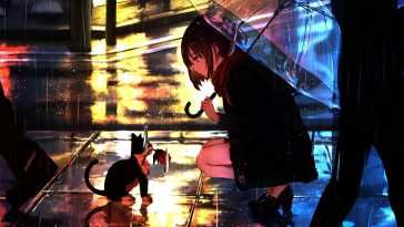 动漫女孩雨中漫步动态壁纸