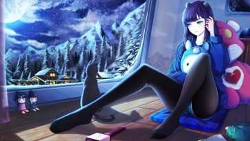 动漫女孩看雪动态壁纸