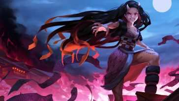动漫女孩动态壁纸：诛魔之夜，月夜木面野叶