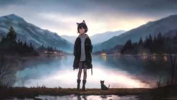动漫女孩与黑猫动态壁纸