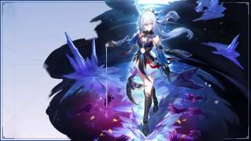 高清动态壁纸：白发动漫女孩剑舞星空