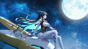 机械动漫女孩看满月动态壁纸