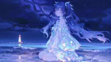 动漫女孩星光海洋动态壁纸