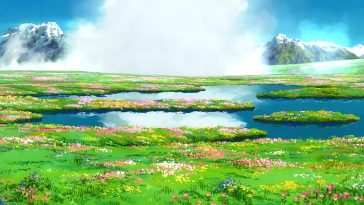 动态壁纸：花田移动城堡的浪漫风景