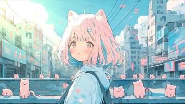 动漫女孩与猫动态壁纸