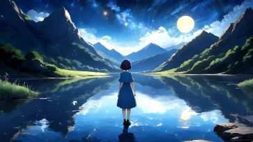 动漫女孩湖中动态壁纸