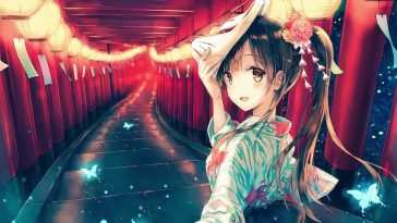 日天经动态壁纸：动漫女孩与蝴蝶的梦幻夜景