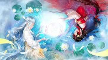 荷花池畔双胞胎动态壁纸