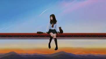动态壁纸：天际线下的动漫少女