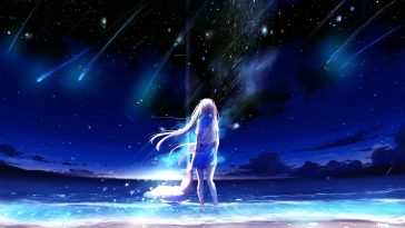 动漫女学生星夜海滩动态壁纸