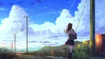 动漫女学生看天空动态壁纸