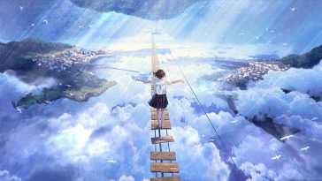 动漫女孩动态壁纸：漫步天空