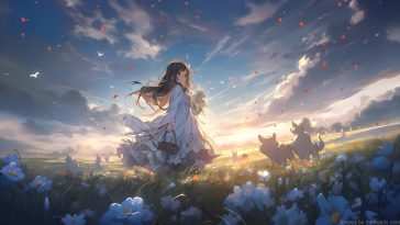 动漫少女花田动态壁纸