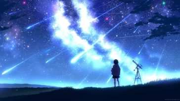 动漫少女观星流星雨动态壁纸