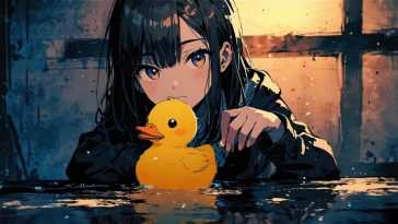 动漫女孩玩橡皮鸭动态壁纸