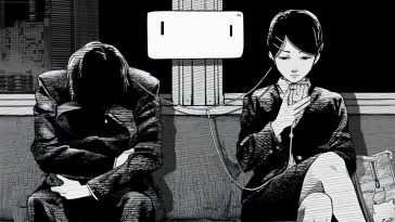 高清动态壁纸：动漫女孩火车站单色画面